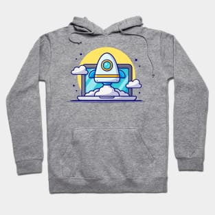 Start Up Rocket Launch Cartoon Vector Icon Illustration Hoodie